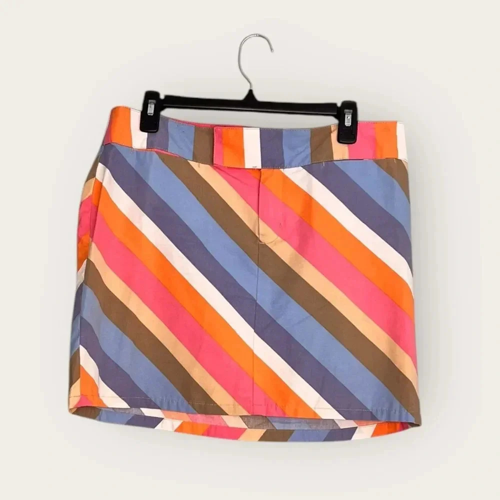 l.e. relaxed Diagonal Striped Cotton Mini Skirt Multi-Color  Size 12‎